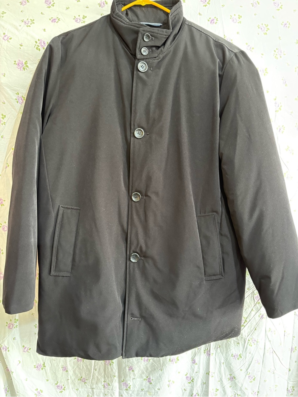 Nautica Men's Black Stand Collar Button-Front Trench Coat